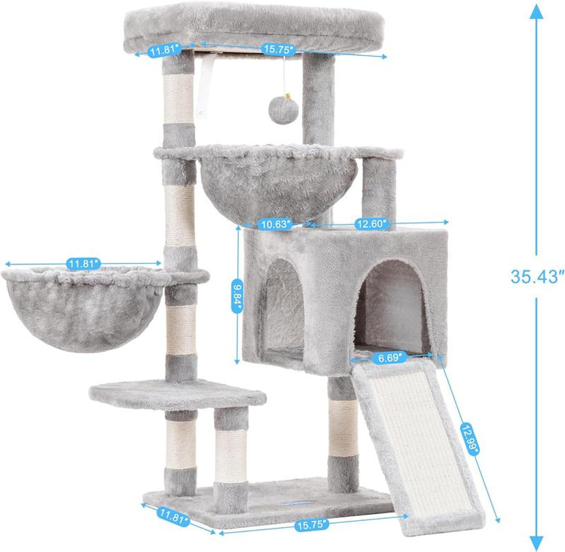 Deluxe Cat Tree Tower - Cozy Condo with Padded Bed, Hammocks & Sisal Scratching Posts for Indoor Cats