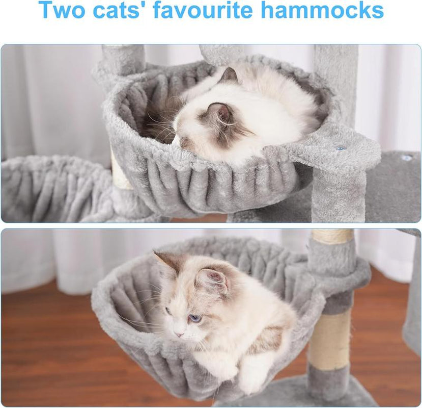 Deluxe Cat Tree Tower - Cozy Condo with Padded Bed, Hammocks & Sisal Scratching Posts for Indoor Cats