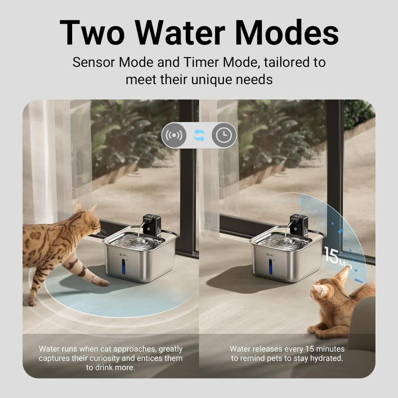 Downypaws Wireless Stainless Steel Cat Water Fountain - 101 Oz/3L Automatic Pet Dispenser with Motion Sensor, Cordless Design, Perfect Christmas Gift for Cats and Dogs