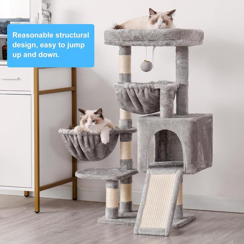 Deluxe Cat Tree Tower - Cozy Condo with Padded Bed, Hammocks & Sisal Scratching Posts for Indoor Cats