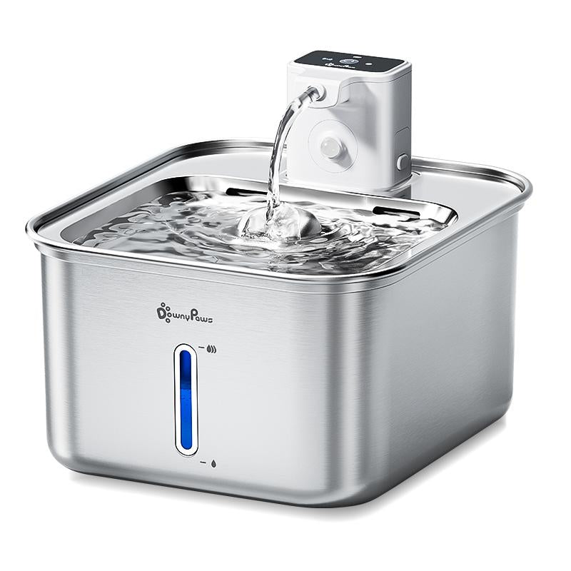 Downypaws Wireless Stainless Steel Cat Water Fountain - 101 Oz/3L Automatic Pet Dispenser with Motion Sensor, Cordless Design, Perfect Christmas Gift for Cats and Dogs
