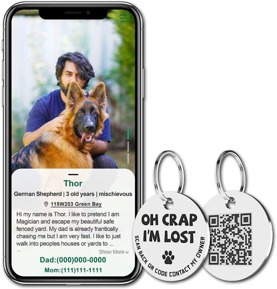 Stainless Steel QR Code Pet ID Tags - Instant Location Alerts & Online Pet Profiles!
