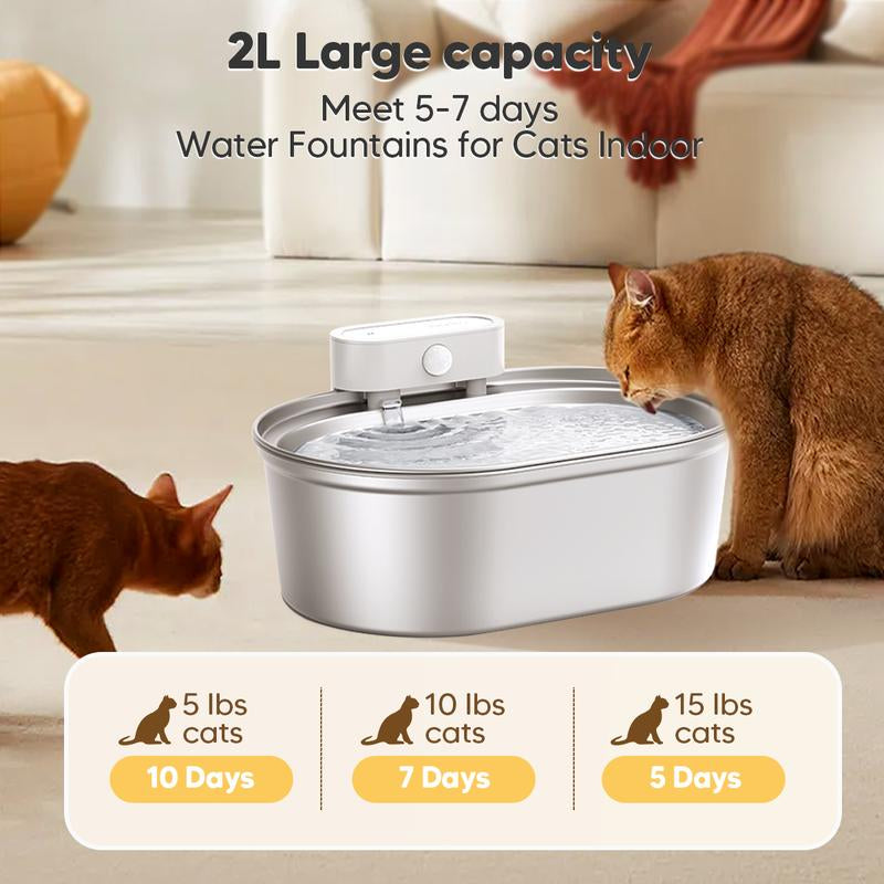 Uahpet Wireless Stainless Steel Pet Water Fountain - Quiet, Dishwasher Safe Dispenser for Cats and Dogs