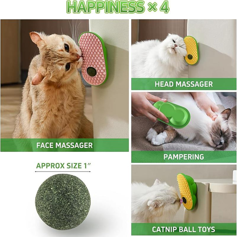 Interactive Wall Ball Toys for Cats - 2-Pack Licking, Massaging & Grooming Fun (Yellow & Pink)