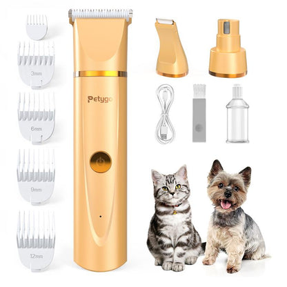 Petygo Ultimate 3-In-1 Dog Grooming Kit - Low-Noise, Rechargeable Clippers with Nail Grinder & Paw Trimmer - Perfect Gift for Pet Lovers!