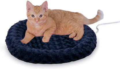 Thermo-Kitty Fashion Splash Heated Cat Bed - Waterproof & Cozy 18" Round Bed for Cats and Small Dogs in Blue