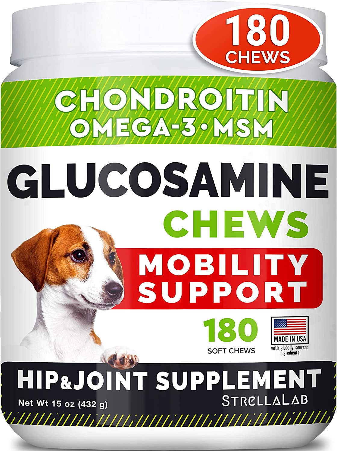 Delicious Glucosamine Chews for Dogs - Advanced Joint & Hip Care with Omega-3 Fish Oil - 180 Chicken Flavor Treats for Pain Relief - Made in USA