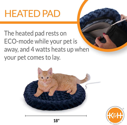 Thermo-Kitty Fashion Splash Heated Cat Bed - Waterproof & Cozy 18" Round Bed for Cats and Small Dogs in Blue