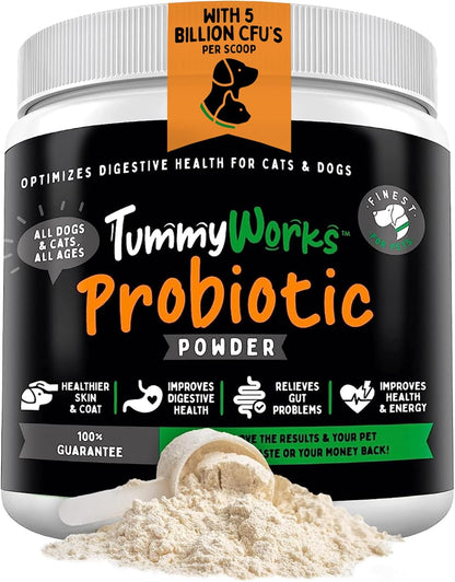 Tummyworks Probiotic Powder for Dogs & Cats - Digestive Health & Immune Support, 160 Scoops of Relief for Diarrhea, Gas, Itching & Allergies - Made in USA with Digestive Enzymes & Prebiotics