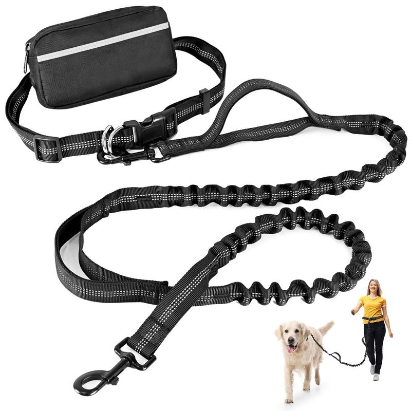 Petstars Hands-Free Dog Leash with Zipper Pouch - Adjustable Bungee Waist Belt & Dual Padded Handles for Medium to Large Dogs (Up to 120 lbs) - Perfect for Walking, Jogging & Running