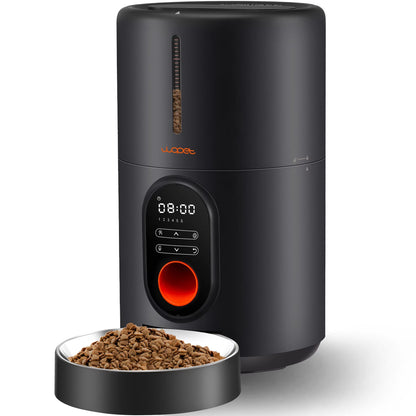 Smart Automatic Dog and Cat Feeder with Stainless Steel Bowl - 4L Capacity, Sleek Black Design