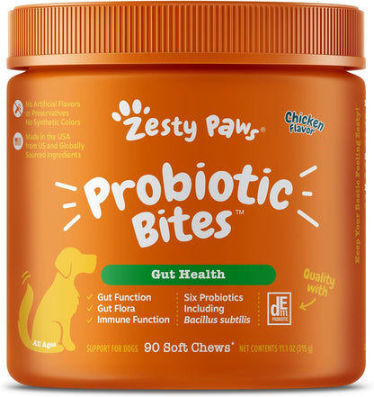 Probiotics for Dogs - Soft Chews with Digestive Enzymes for Optimal Gut Health & Immune Support - Clinically Studied DE111 - Delicious Chicken Flavor