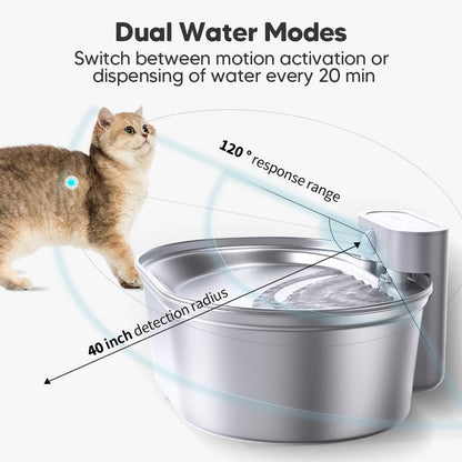 Uahpet Wireless Stainless Steel Pet Water Fountain - Quiet, Dishwasher Safe Dispenser for Cats and Dogs