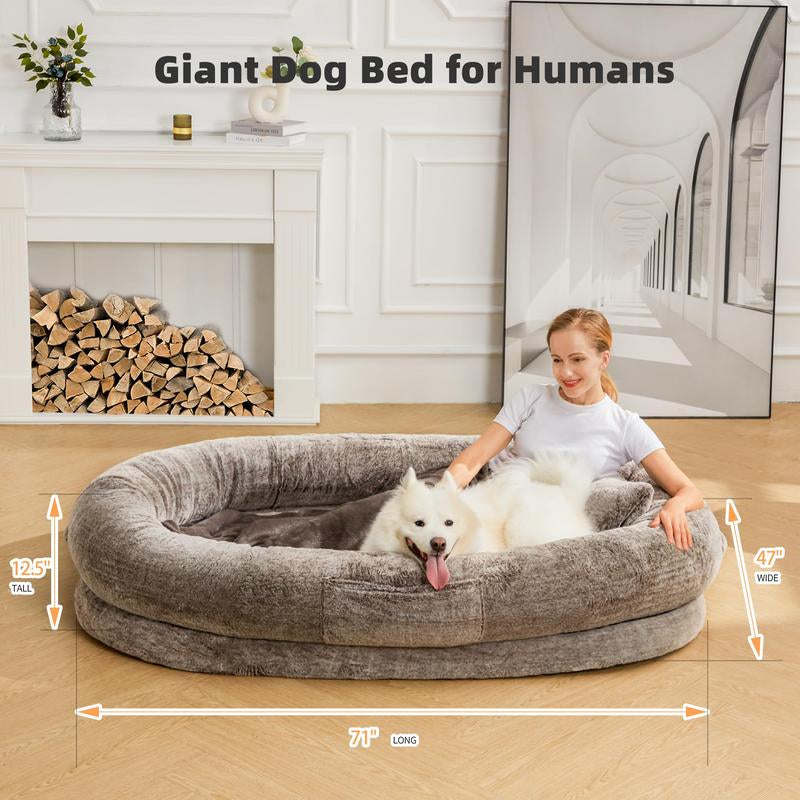 Ultimate Human Dog Bed - Extra Large 71''X47'' Plush Faux Fur for Adults and Kids, Perfect for Napping with Your Pet!