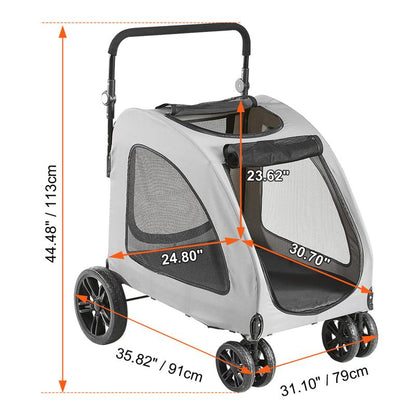 VEVOR 4-Wheel Pet Stroller for Medium & Large Dogs - Heavy-Duty, Breathable Mesh, Adjustable Height, 160Lbs Capacity, Dark Grey