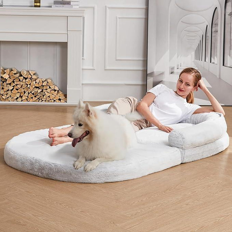 Ultimate Human Dog Bed - Extra Large 71''X47'' Plush Faux Fur for Adults and Kids, Perfect for Napping with Your Pet!