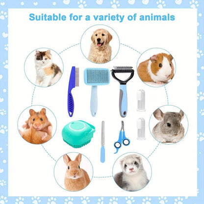 Ultimate Pet Grooming Kit: 8-Piece Set with Nail Clippers, Scissors, Shampoo Brush, Hair Removal Brush & Silicone Toothbrush for Dogs & Cats