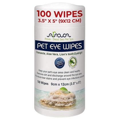 Arava Natural Pet Eye Wipes - 100 Count for Dogs, Cats, Puppies & Kittens - Eliminate Discharge, Crust, and Tear Stains