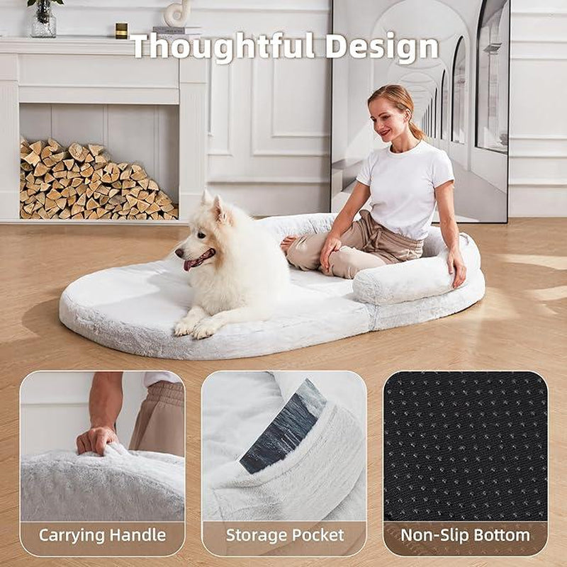 Ultimate Human Dog Bed - Extra Large 71''X47'' Plush Faux Fur for Adults and Kids, Perfect for Napping with Your Pet!