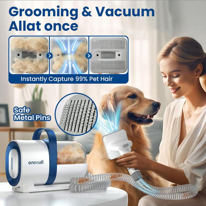 Oneisall 7-in-1 Ultra Silent Pet Grooming Kit & Vacuum - 1.5L Dog Vacuum Brush for Shedding and Grooming