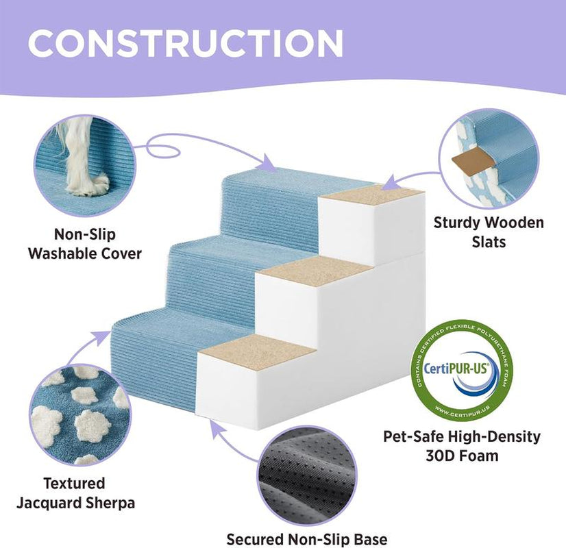 Foldable Foam Dog Stairs - Non-Slip Plush Steps for High Beds, Sofas, and Chairs - Ideal for Small Dogs with Support Board