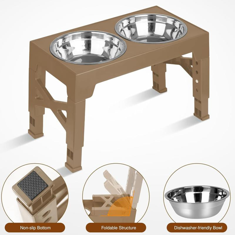 Adjustable Elevated Dog Bowls - 5 Heights for All Pets with Double Stainless Steel Bowls