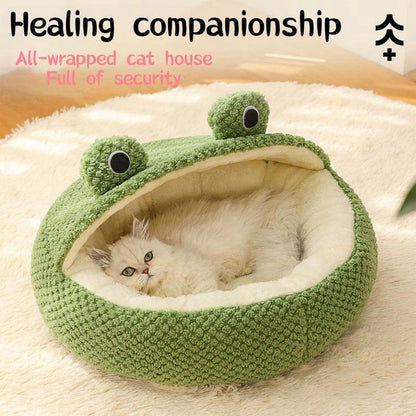 Adorable Frog Plush Pet Bed - Cozy Nest for Dogs & Cats of All Sizes