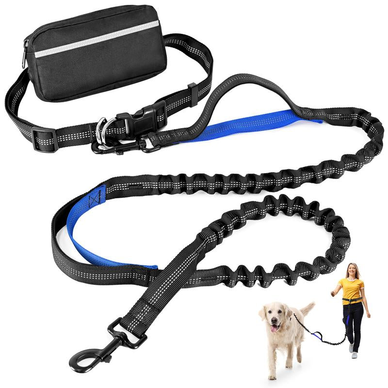 Petstars Hands-Free Dog Leash with Zipper Pouch - Adjustable Bungee Waist Belt & Dual Padded Handles for Medium to Large Dogs (Up to 120 lbs) - Perfect for Walking, Jogging & Running