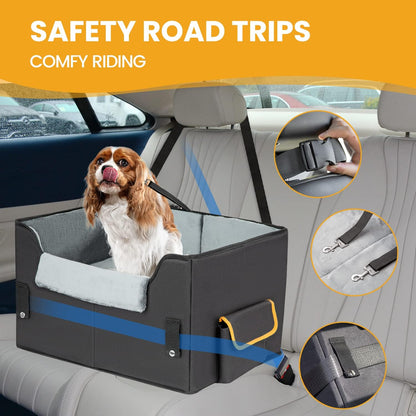 Elevated Dog Car Seat for Small Pets - Adjustable Booster Travel Carrier Bed for Dogs and Cats