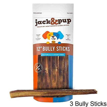 Jack & Pup 12-Inch Premium Bully Stick Trio - Perfect Chew Treat for Dogs!