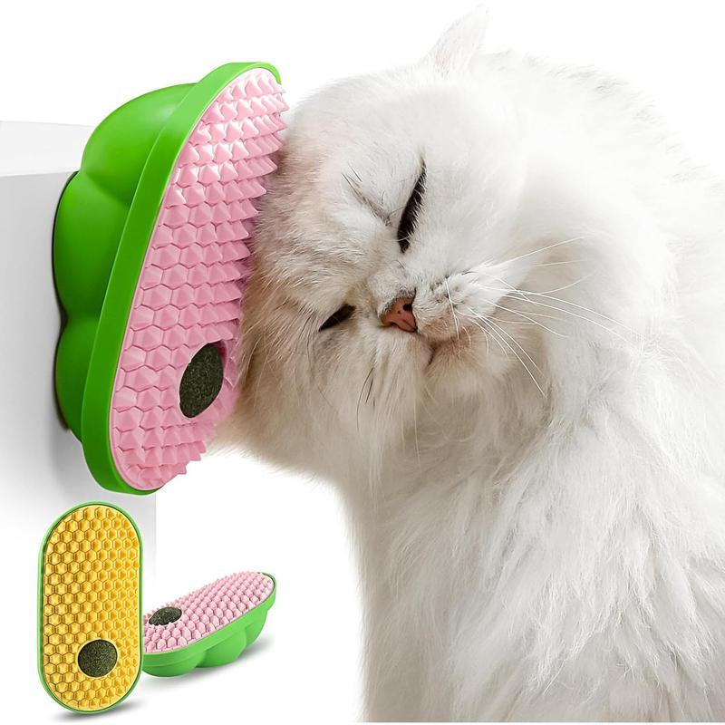 Interactive Wall Ball Toys for Cats - 2-Pack Licking, Massaging & Grooming Fun (Yellow & Pink)