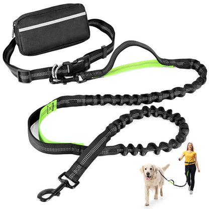 Petstars Hands-Free Dog Leash with Zipper Pouch - Adjustable Bungee Waist Belt & Dual Padded Handles for Medium to Large Dogs (Up to 120 lbs) - Perfect for Walking, Jogging & Running