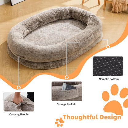 Ultimate Human Dog Bed - Extra Large 71''X47'' Plush Faux Fur for Adults and Kids, Perfect for Napping with Your Pet!