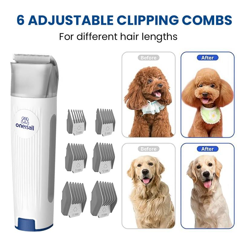 Oneisall 7-in-1 Ultra Silent Pet Grooming Kit & Vacuum - 1.5L Dog Vacuum Brush for Shedding and Grooming