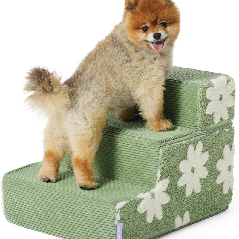 Foldable Foam Dog Stairs - Non-Slip Plush Steps for High Beds, Sofas, and Chairs - Ideal for Small Dogs with Support Board