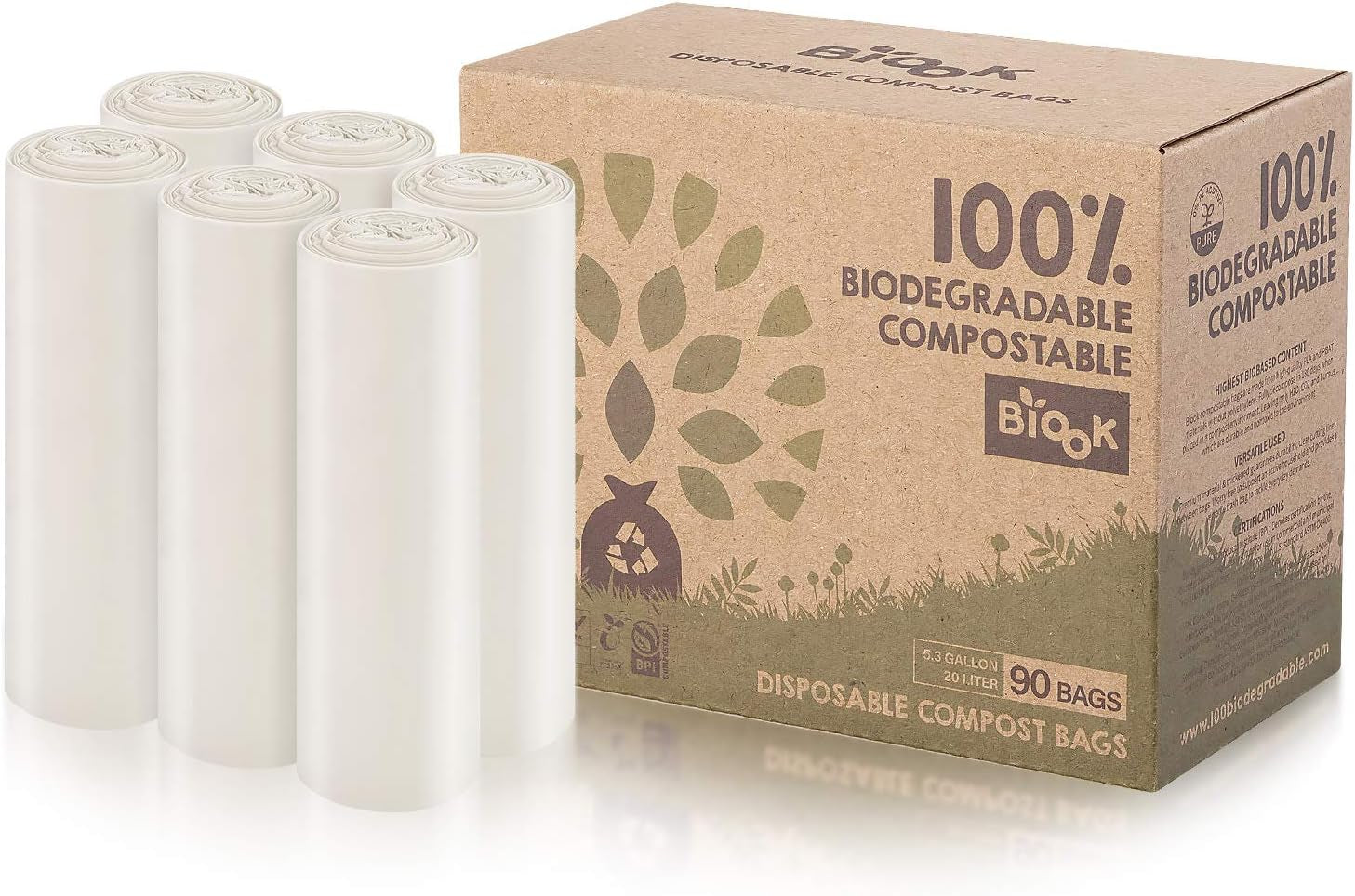 Eco-Friendly 100% Compostable Bin Liners - 30L, 90 Strong & Leak-Proof Bags, Biodegradable PLA + PBAT, Certified BPI ASTM D6400 & EN13432