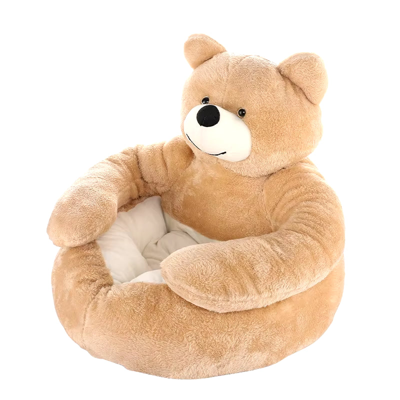 Cozy Semi-Enclosed Bear Pet Bed - Ultra Soft & Warm Plush Sleeping Mat for Dogs and Cats