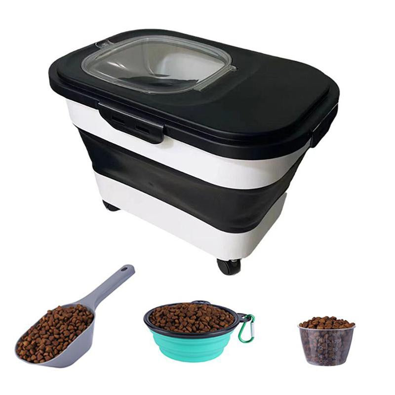 Ultimate Pet Food Storage Solution: Large Capacity Box with Lid, Wheels, Scoop, Measuring Cup & Travel Bowl - Perfect for Home & Kitchen!