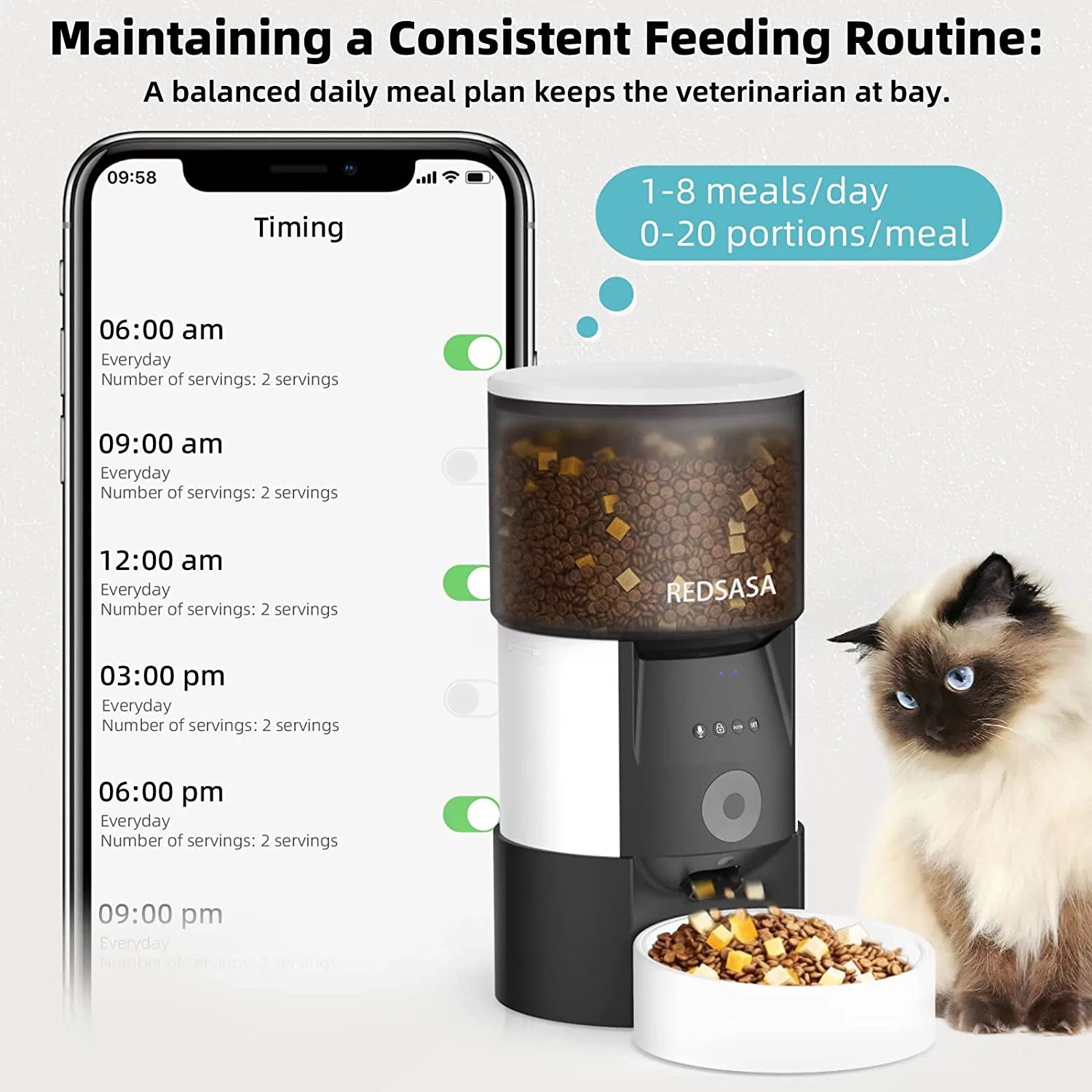 Smart 3L Automatic Pet Feeder with HD Camera & 2-Way Audio - Ideal for Cats & Dogs, Wifi Enabled with Night Vision