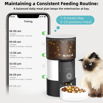 Smart 3L Automatic Pet Feeder with HD Camera & 2-Way Audio - Ideal for Cats & Dogs, Wifi Enabled with Night Vision