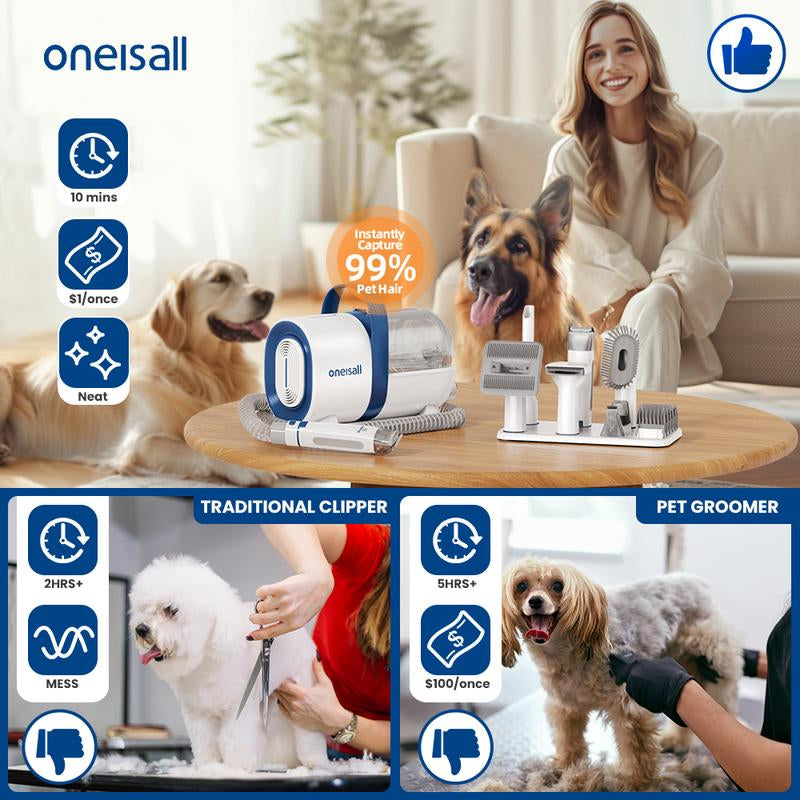 Oneisall 7-in-1 Ultra Silent Pet Grooming Kit & Vacuum - 1.5L Dog Vacuum Brush for Shedding and Grooming