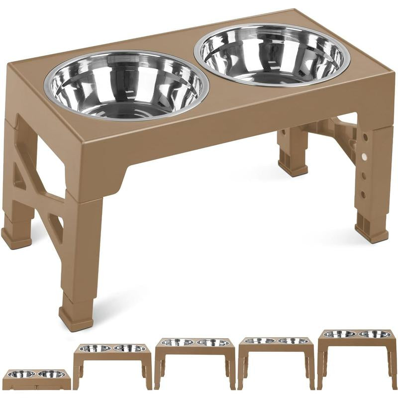 Adjustable Elevated Dog Bowls - 5 Heights for All Pets with Double Stainless Steel Bowls