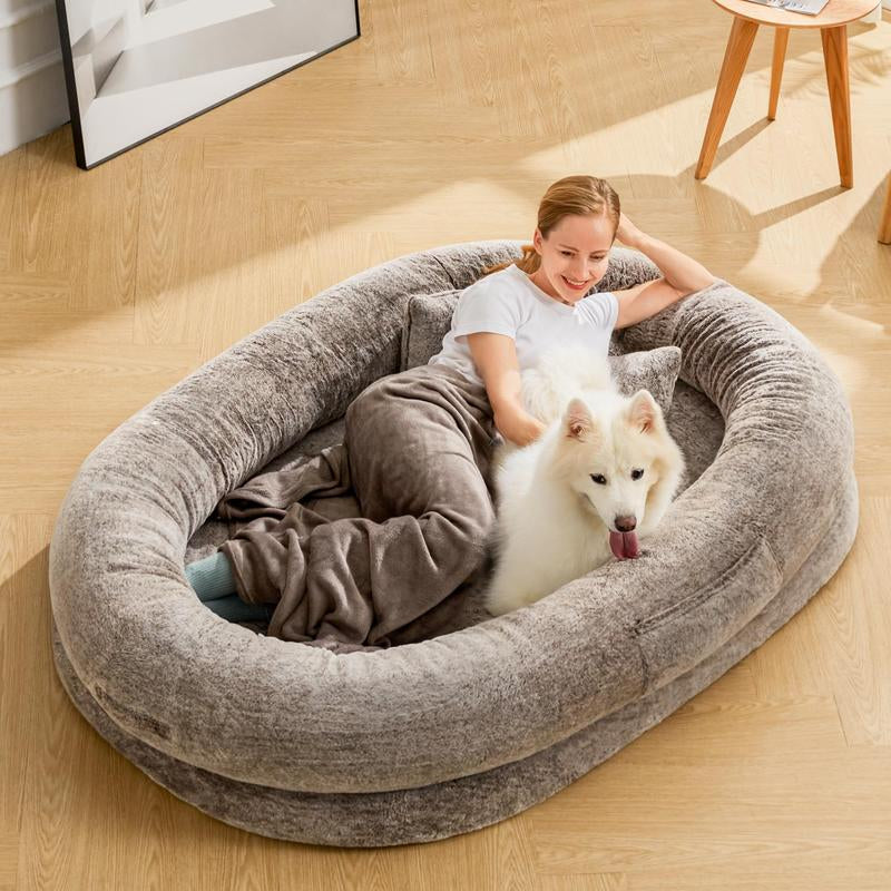 Ultimate Human Dog Bed - Extra Large 71''X47'' Plush Faux Fur for Adults and Kids, Perfect for Napping with Your Pet!