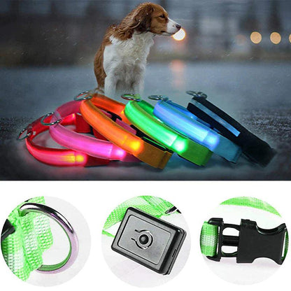 GlowSafe LED Adjustable Dog Collar - Waterproof Blinking Light for Pet Safety