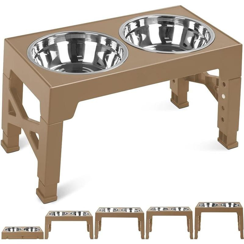 Adjustable Elevated Dog Bowls - 5 Heights for All Pets with Double Stainless Steel Bowls