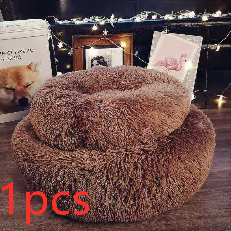 Cozy Round Plush Dog Bed for Small Dogs - Perfect Cat Litter Kennel & Puppy Nest Mat