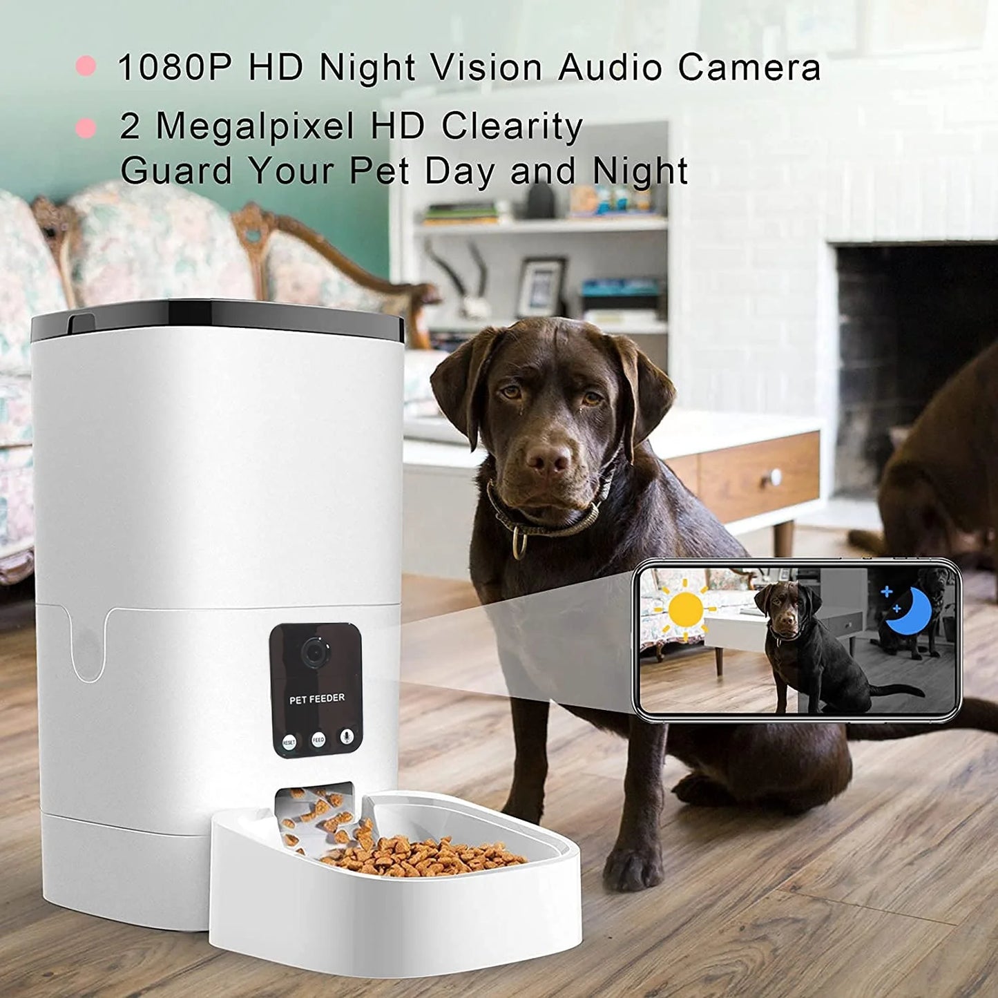 Smart 6L Automatic Pet Feeder with 1080P Camera, App Control & Voice Recorder - Perfect for Cats & Dogs!