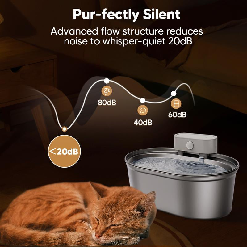 Uahpet Wireless Stainless Steel Pet Water Fountain - Quiet, Dishwasher Safe Dispenser for Cats and Dogs