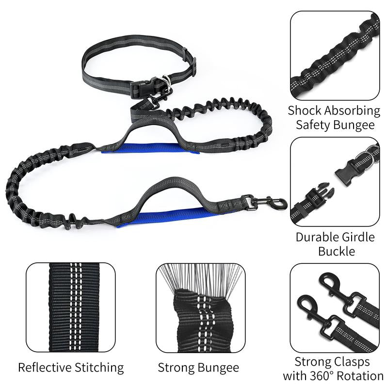 Petstars Hands-Free Dog Leash with Zipper Pouch - Adjustable Bungee Waist Belt & Dual Padded Handles for Medium to Large Dogs (Up to 120 lbs) - Perfect for Walking, Jogging & Running