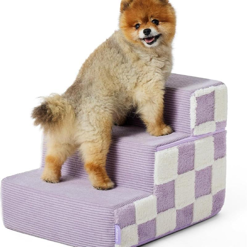 Foldable Foam Dog Stairs - Non-Slip Plush Steps for High Beds, Sofas, and Chairs - Ideal for Small Dogs with Support Board